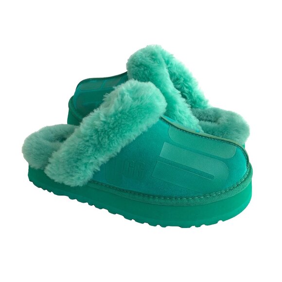 UGG DISQUETTE SCATTER GRAPHIC SLIPPER SIZE US 8 EMERALD GREEN PLATFORM SHOE - Picture 1 of 10